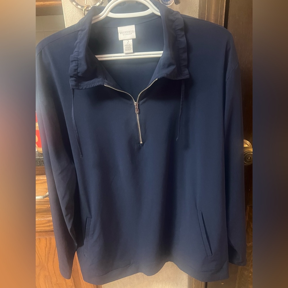 Weekends by Chico’s Polyester Blend Quarter Zip Pullover Sz 2
